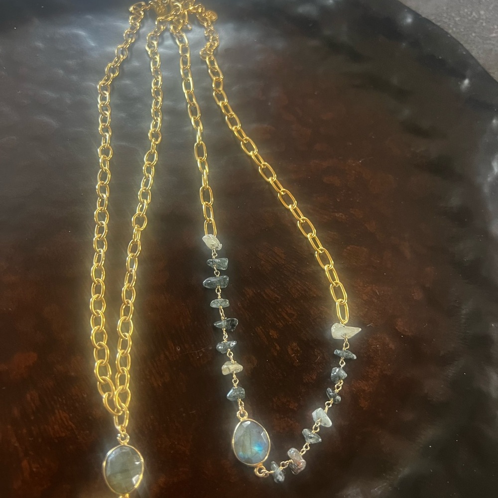 Gold and Blue Gemstone Necklaces set of 2 by Tess and Tricia.